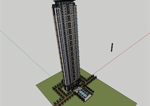 某新古典风格精致详细高层住宅楼建筑SU(草图大师)模型