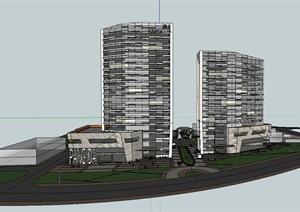 现代风格庞大汽车园综合服务办公楼建筑设计SU(草图大师)模型
