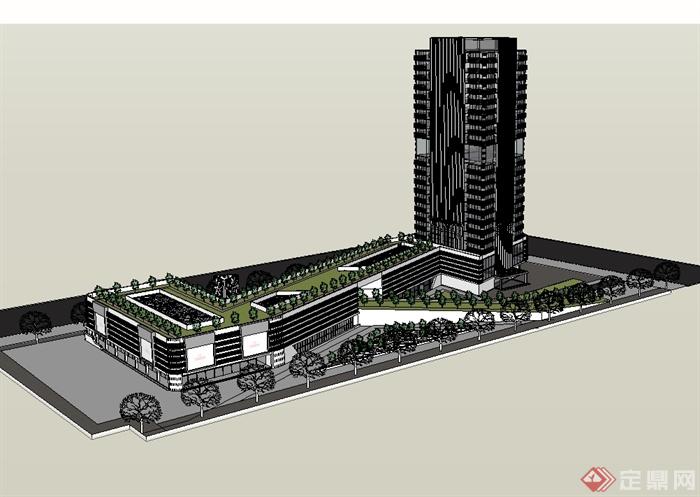 某现代风格高层商业中心综合体建筑设计su模型(1)