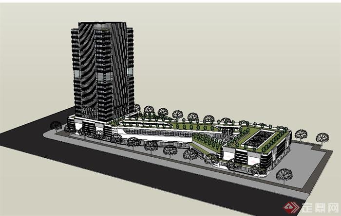 某现代风格高层商业中心综合体建筑设计su模型(2)