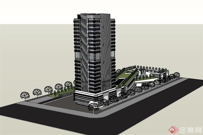 某现代风格高层商业中心综合体建筑设计su模型(3)