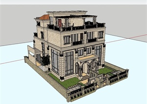 某新古典风格双拼别墅住宅建筑设计SU(草图大师)模型