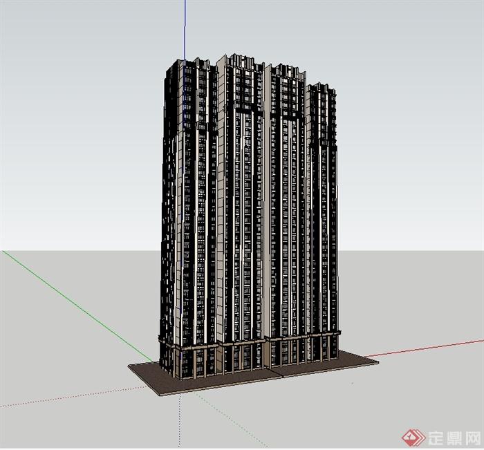 新古典风格精致高层住宅建筑SU模型(1)
