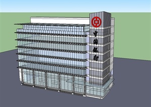 中国银行办公楼建筑设计SU(草图大师)模型