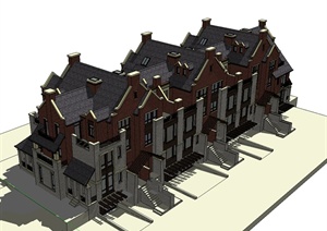 某英式风格精致联排别墅建筑设计SU(草图大师)模型
