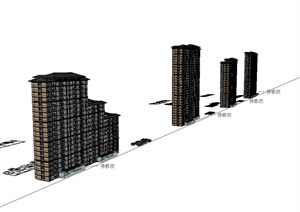 四栋不同的新古典风格高层住宅建筑SU(草图大师)模型