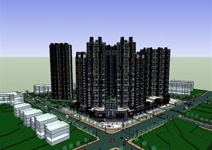 某现代风格商业住宅高层小区楼建筑SU(草图大师)模型