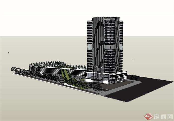 某现代风格绿色高层商业综合体办公楼设计su模型(1)