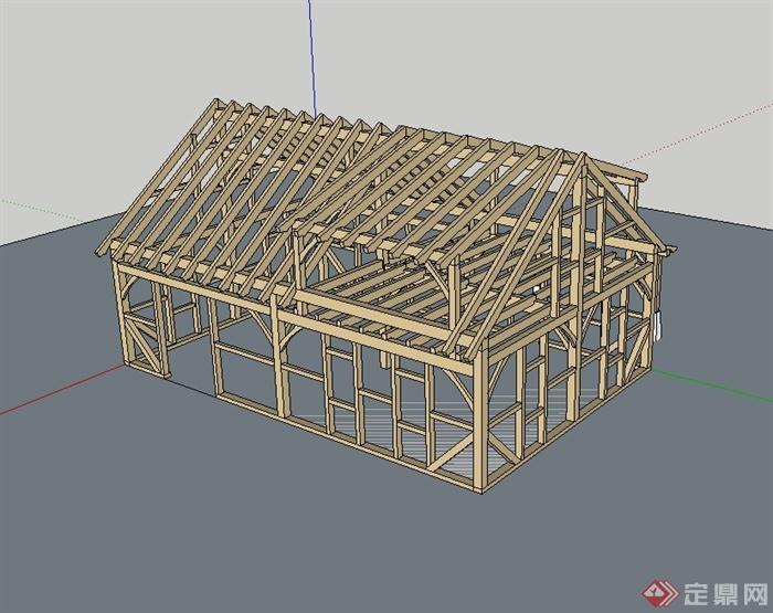 某现代风格小屋框架设计su模型(3)