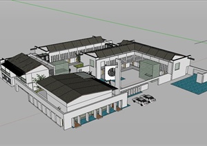 新中式风格会议中心合院建筑设计SU(草图大师)模型