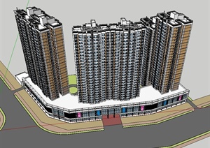 某现代风格沿街商业住宅高层建筑楼SU(草图大师)模型