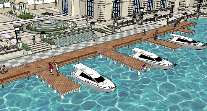 某欧式滨河景观SU模型规划设计