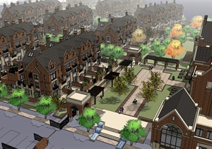 英式住宅小区规划设计SU(草图大师)模型及CAD总图规划