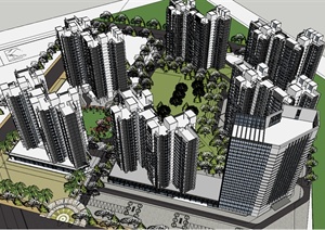 某高层住宅小区住宅及景观整体规划设计SU(草图大师)模型