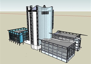 某现代风格银行办公楼建筑SU(草图大师)模型