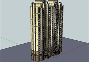 新古典风格双拼高层住宅楼建筑设计SU(草图大师)模型