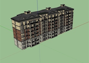 新古典风格详细精致连拼多层住宅建筑SU(草图大师)模型