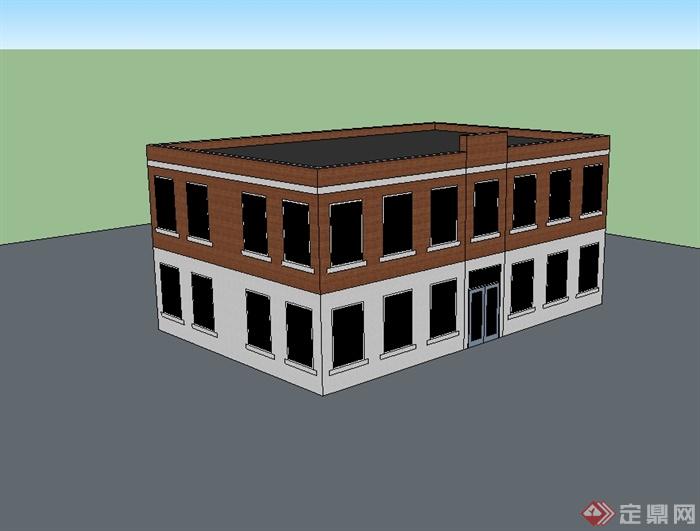 现代风格砖墙多层办公楼设计su模型(3)