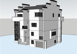 某现代中式风格叠拼别墅楼建筑设计SU(草图大师)模型