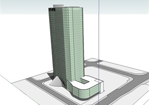 某现代风格银行高层大楼建筑SU(草图大师)模型