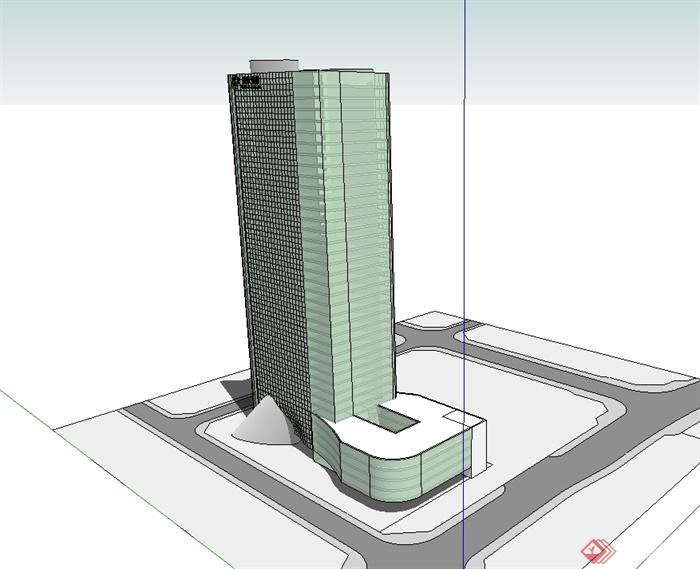 某现代风格银行高层大楼建筑SU模型(1)