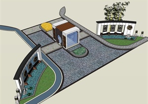 合肥某中式风格小区入口景观设计SU(草图大师)模型