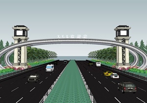 某欧式风格高速公路入口大门建筑SU(草图大师)模型