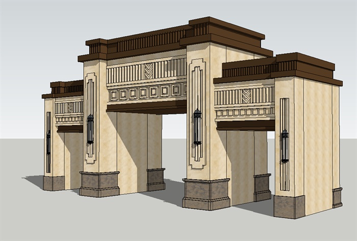某法式风格小区大门建筑SU模型设计