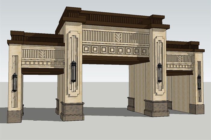 某法式风格小区大门建筑SU模型设计