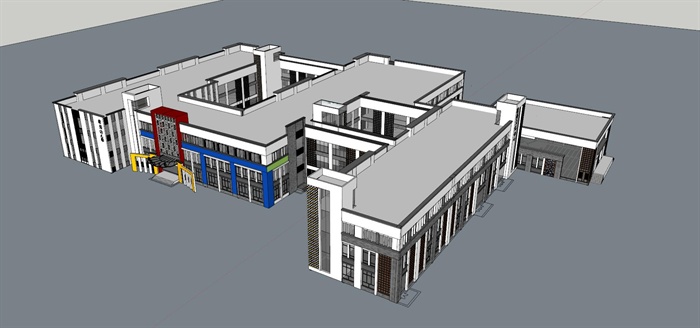 简约中式三层幼儿园建筑设计su模型