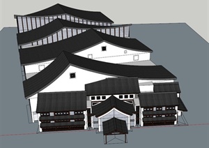 日式风格农耕园活动中心建筑设计SU(草图大师)模型