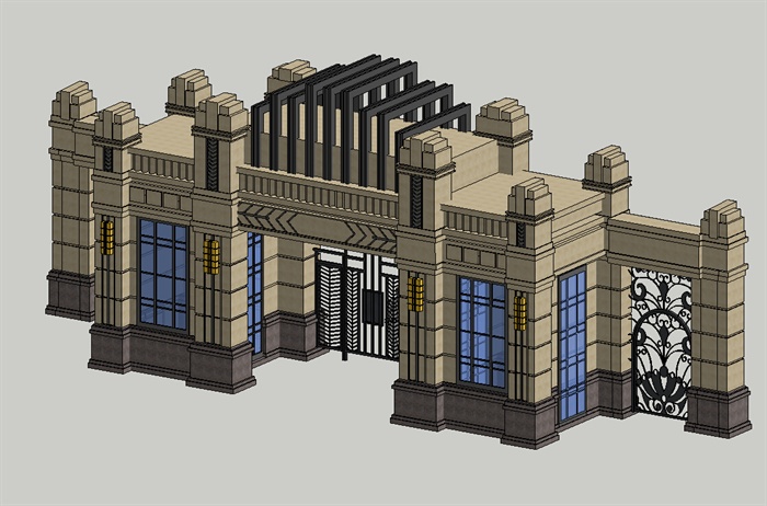 某欧式风格小区大门建筑SU模型设计