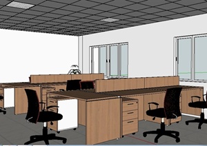 现代简约工装办公室室内设计SU(草图大师)模型
