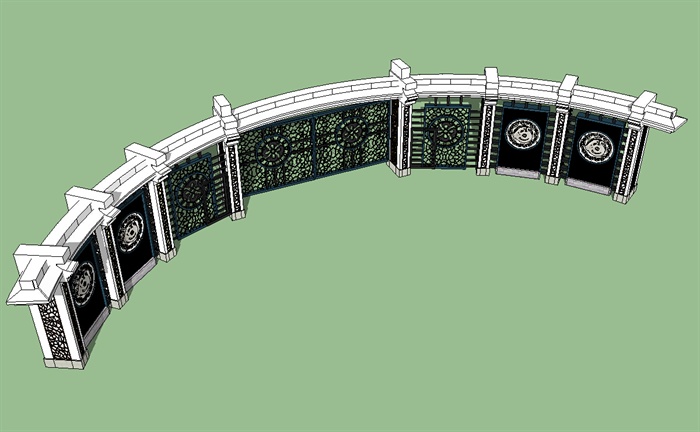 中式弧形镂空铁艺大门设计Su模型