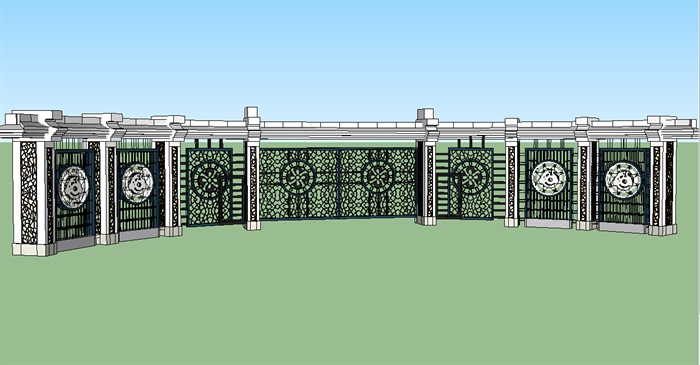 中式弧形镂空铁艺大门设计Su模型