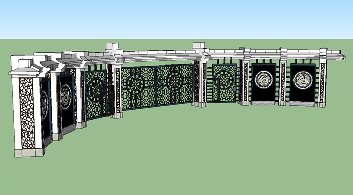 中式弧形镂空铁艺大门设计Su模型