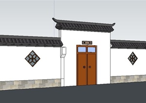 中式民宅大门及围墙SU(草图大师)模型