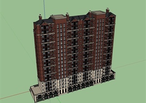 新古典风格精致完整小高层商住建筑SU(草图大师)模型