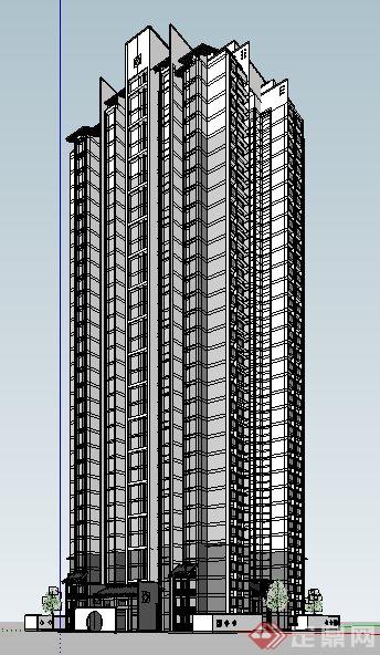 简约中式高层公寓住宅楼建筑su模型(1)