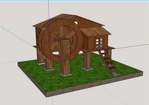 某现代风格详细水车木屋建筑设计SU(草图大师)模型