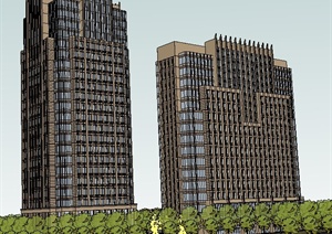 三栋新古典办公楼建筑设计SketchUp模型