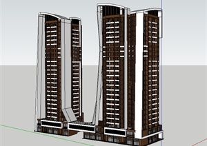 现代风格两栋独特高层商住楼建筑SU(草图大师)模型
