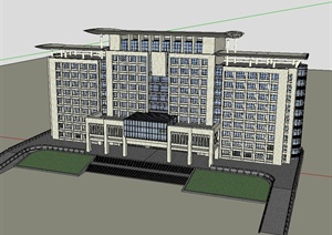 某现代风格多层政府机关办公楼建筑SU(草图大师)模型