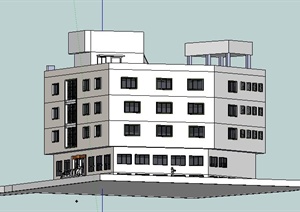 现代简约四层办公楼建筑SU(草图大师)模型