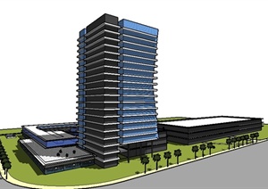 现代高层写字楼及多层商业建筑设计SU(草图大师)模型