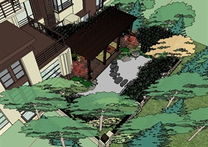 某日式别墅枯山水庭院设计SU(草图大师)模型