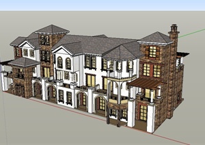 地中海风格三层花园洋房住宅建筑设计SU(草图大师)模型