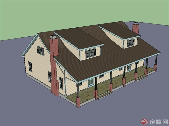 美式两层别墅建筑楼设计su模型(2)