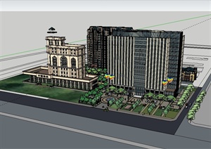 某两栋办公楼及住宅景观及建筑设计SU(草图大师)模型