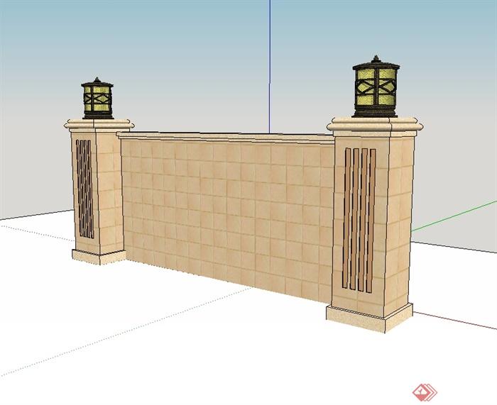 欧式风格详细围墙设计su模型(1)